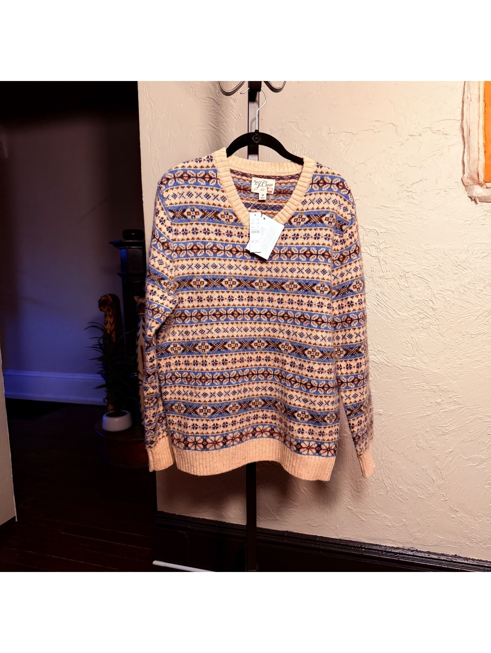 J.Crew 100% Wool Fair Isle Patterned V-Neck Sweater Medium